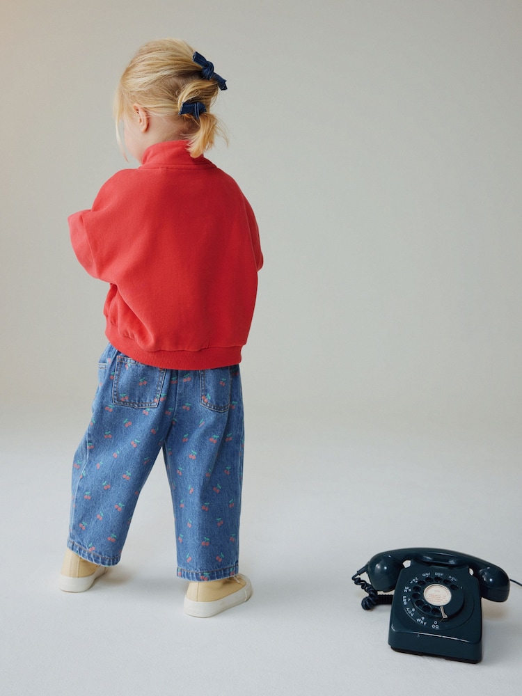 Designer-Style Kids Cherry Print Denim Cap - Blue & Red Dark Blue Cherry Motif Denim Cap Hat | Oliver Bonas main image 4