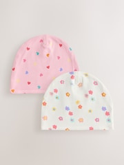 Pink Heart/Green Flower Jersey Beanie 2 Pack (3mths-16yrs) - Image 1 of 5