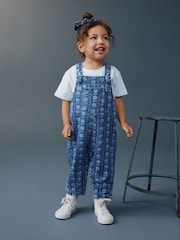Mid Blue Floral Print Dungarees (3mths-7yrs) - Image 1 of 7