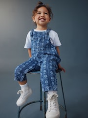 Mid Blue Floral Print Dungarees (3mths-7yrs) - Image 2 of 7