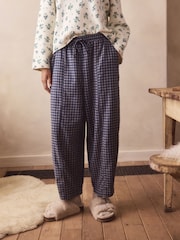 Navy Gingham Barrel Leg Cosy Pyjama Bottoms - Image 1 of 5