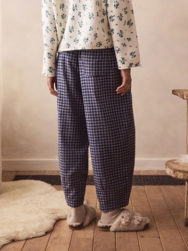 Navy Gingham Barrel Leg Cosy Pyjama Bottoms - Image 2 of 5