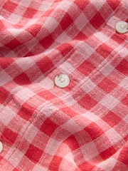 Red/Pink Gingham Short Sleeve Boxy T-Shirt with Linen - Image 5 of 6