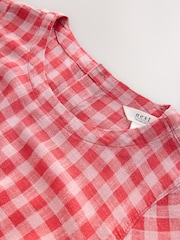 Red/Pink Gingham Short Sleeve Boxy T-Shirt with Linen - Image 6 of 6