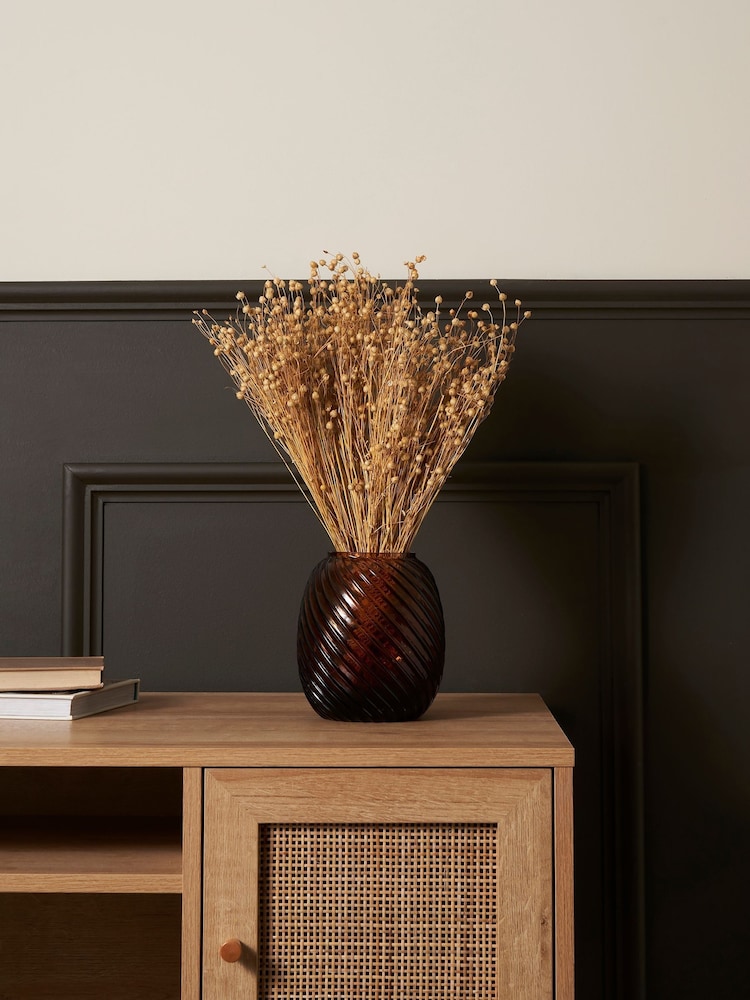 BHS Brown Lenticular Spiral Cognac Glass Vase - Image 1 of 5