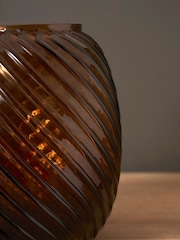 BHS Brown Lenticular Spiral Cognac Glass Vase - Image 3 of 5