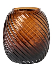 BHS Brown Lenticular Spiral Cognac Glass Vase - Image 5 of 5