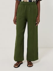 Jigsaw Green 100% Linen Wide Leg Trousers - Image 5 of 6