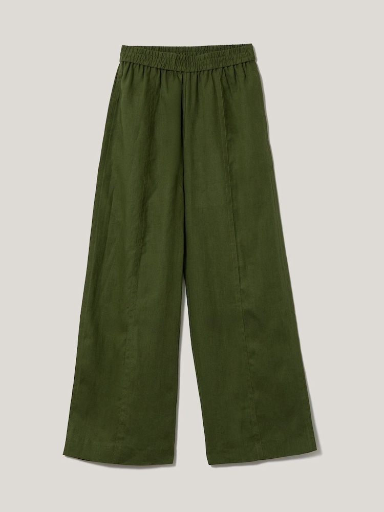 Jigsaw Green 100% Linen Wide Leg Trousers - Image 6 of 6