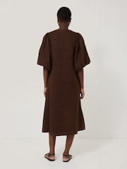 Jigsaw Brown 100% Linen Puff Sleeve Midi Dress - Image 2 of 6