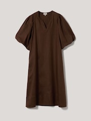 Jigsaw Brown 100% Linen Puff Sleeve Midi Dress - Image 6 of 6