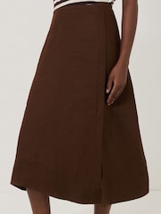 Jigsaw Brown 100% Linen Wrap Detail Skirt - Image 2 of 5