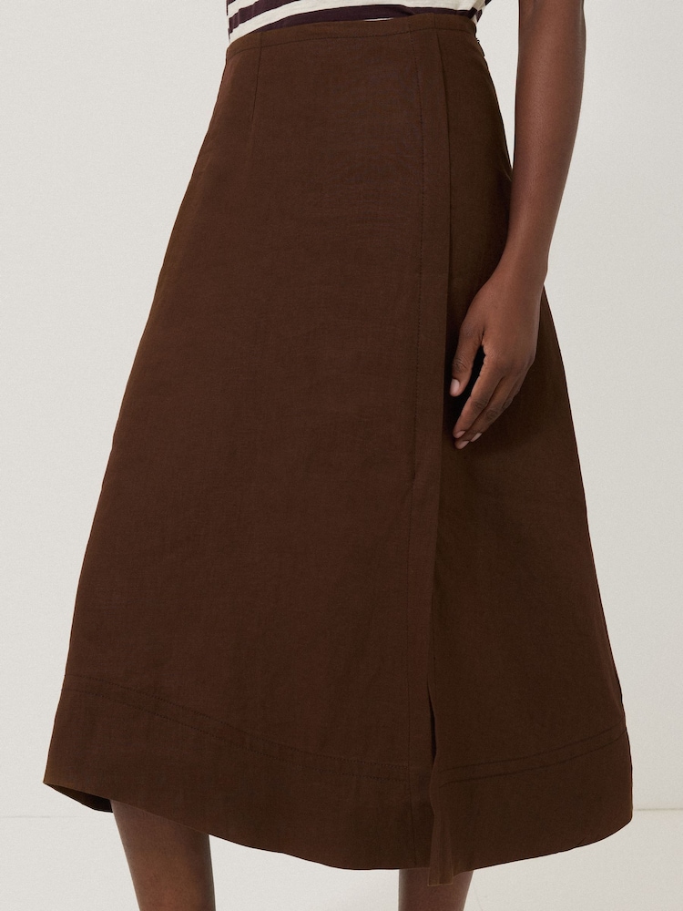 Jigsaw Brown 100% Linen Wrap Detail Skirt - Image 2 of 5