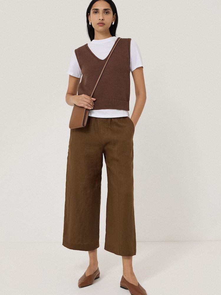 Jigsaw Brown Relaxed Mara 100% Linen Trousers - Image 1 of 6