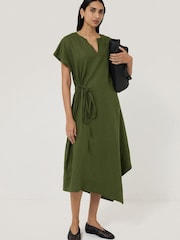 Jigsaw Green 100% Linen Channel Midi Dress - Image 1 of 6