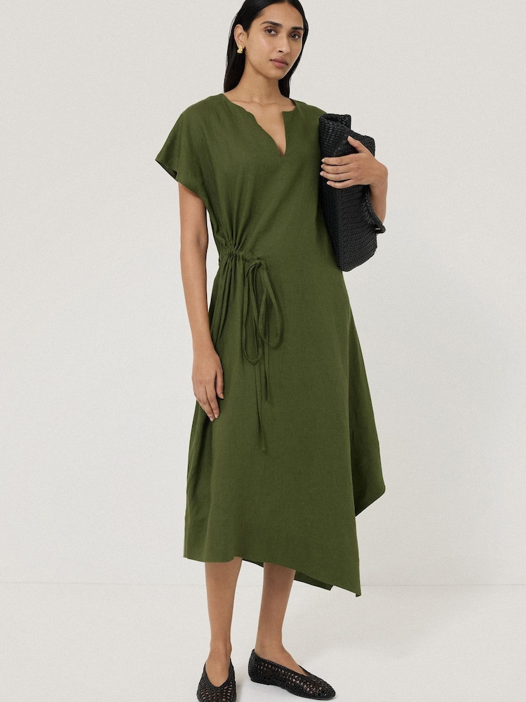 Jigsaw Green 100% Linen Channel Midi Dress - Image 1 of 6
