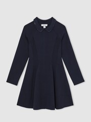 Reiss Navy Zadie Embellished Collar Knitted Dress - Image 1 of 4