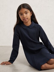 Reiss Navy Zadie Embellished Collar Knitted Dress - Image 2 of 4