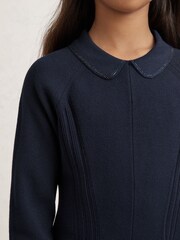Reiss Navy Zadie Embellished Collar Knitted Dress - Image 3 of 4