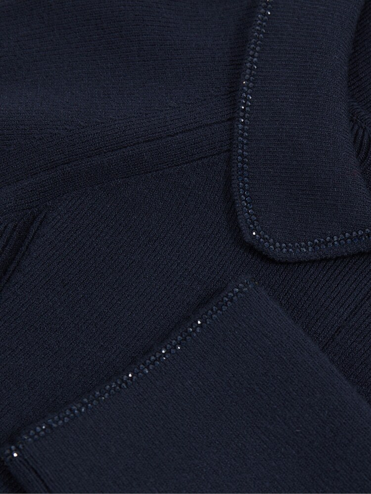 Reiss Navy Zadie Embellished Collar Knitted Dress - Image 4 of 4