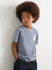 Airforce Blue - Reiss Palmers Cotton Letter Patch T-Shirt - Bild 1 von 4