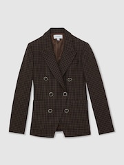 Reiss Brown Check Ayla Petite Wool-Blend Double-Breasted Check Blazer - Image 2 of 8