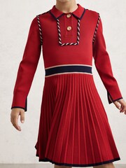 Reiss Red Freya Piped Knitted Skater Dress - Image 1 of 4