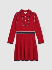 Reiss Red Freya Piped Knitted Skater Dress - Image 2 of 4