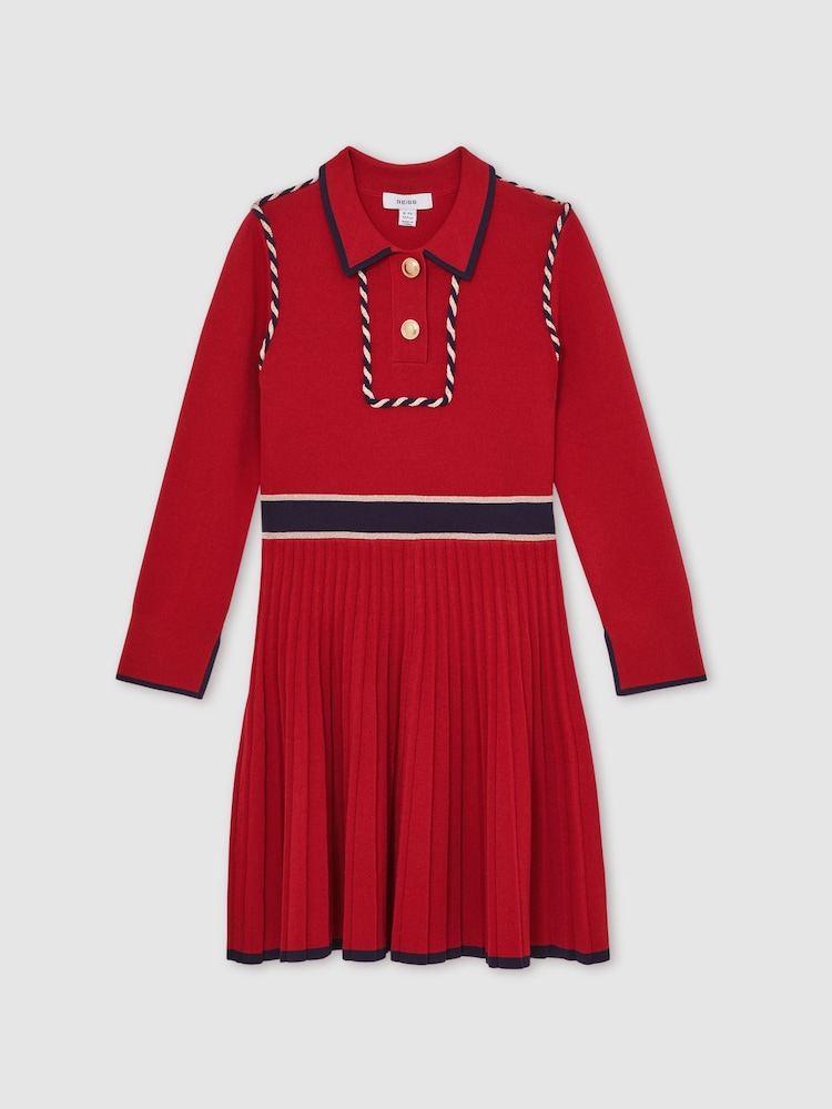 Reiss Red Freya Piped Knitted Skater Dress - Image 2 of 4