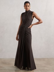 Reiss Grape Daniella Sheer Ruched Maxi Dress - Image 1 of 5