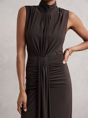 Reiss Grape Daniella Sheer Ruched Maxi Dress - Image 3 of 5