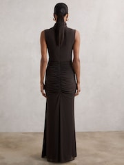 Reiss Grape Daniella Sheer Ruched Maxi Dress - Image 4 of 5