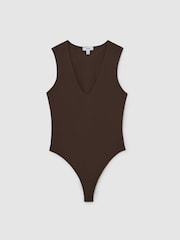 Reiss Chocolate Brown Wren V-Neck Sleeveless Bodysuit - Image 2 of 7