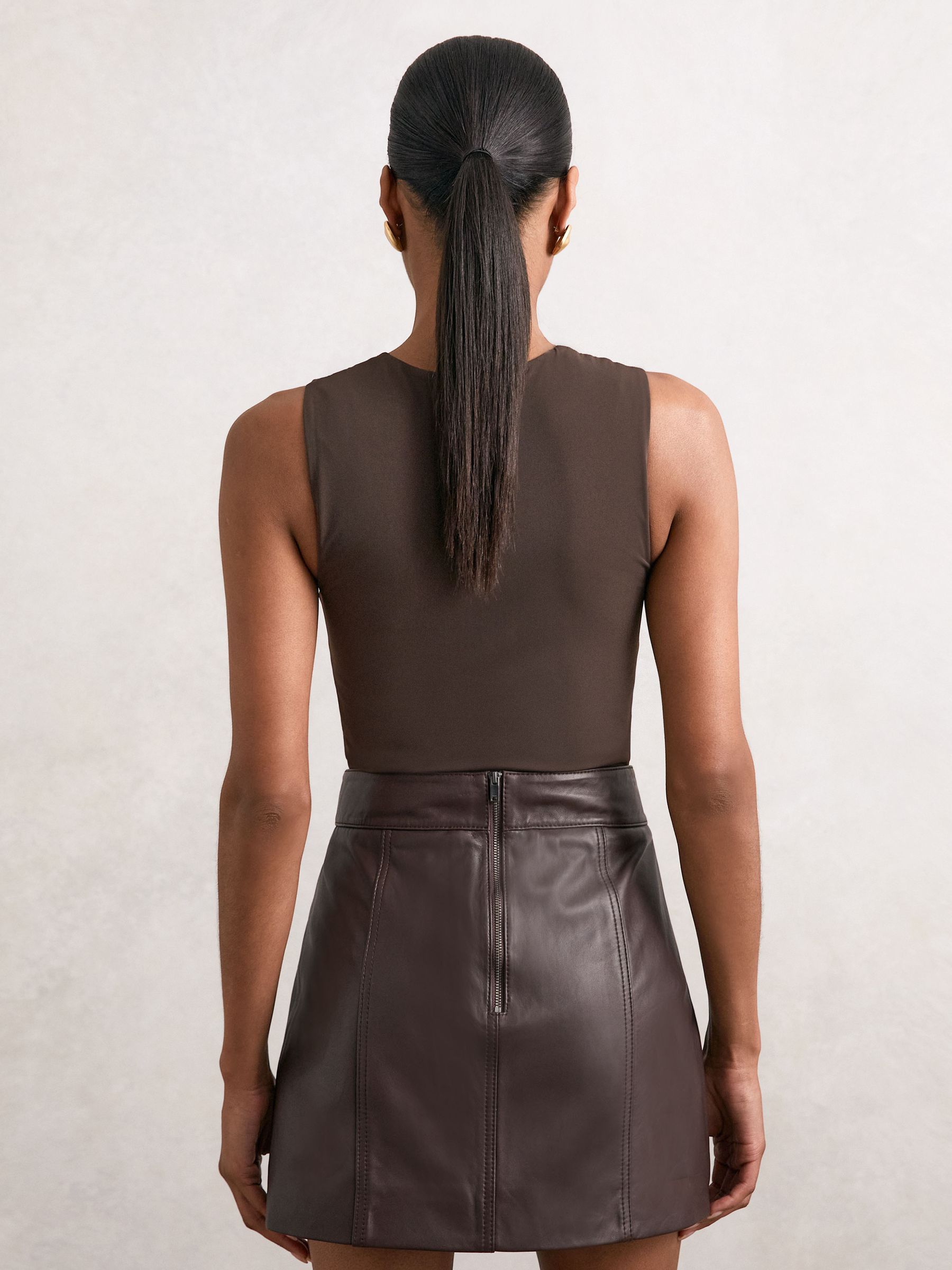 Buy Reiss Chocolate Brown Wren V-Neck Sleeveless Bodysuit from