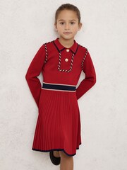 Reiss Red Freya Piped Knitted Skater Dress - Image 1 of 4