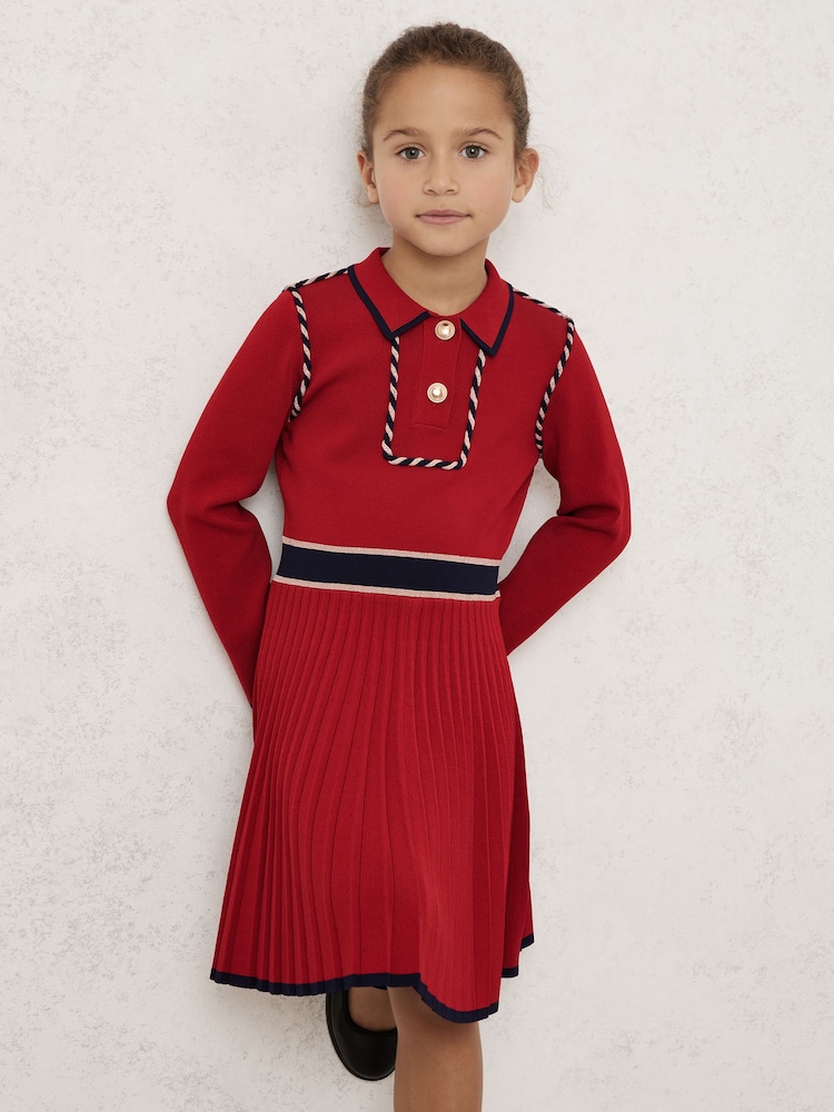 Reiss Red Freya Piped Knitted Skater Dress - Image 1 of 4