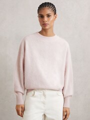 Reiss Pink Misha 100% Brushed Cashmere Crew Neck Jumper - Image 1 of 6