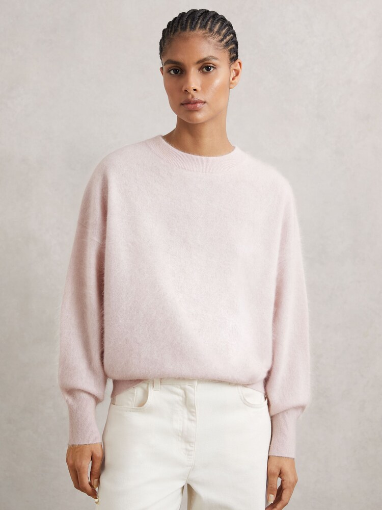 Reiss Pink Misha 100% Brushed Cashmere Crew Neck Jumper - Image 1 of 6