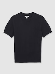 Reiss Navy Anita Cotton And Wool Crew-Neck Top - Image 2 of 6