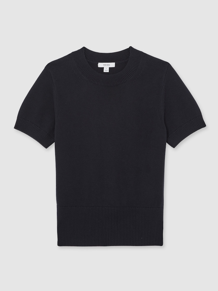Reiss Navy Anita Cotton And Wool Crew-Neck Top - Image 2 of 6