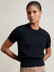 Reiss Navy Anita Cotton And Wool Crew-Neck Top - Image 4 of 6