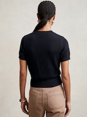 Reiss Navy Anita Cotton And Wool Crew-Neck Top - Image 5 of 6