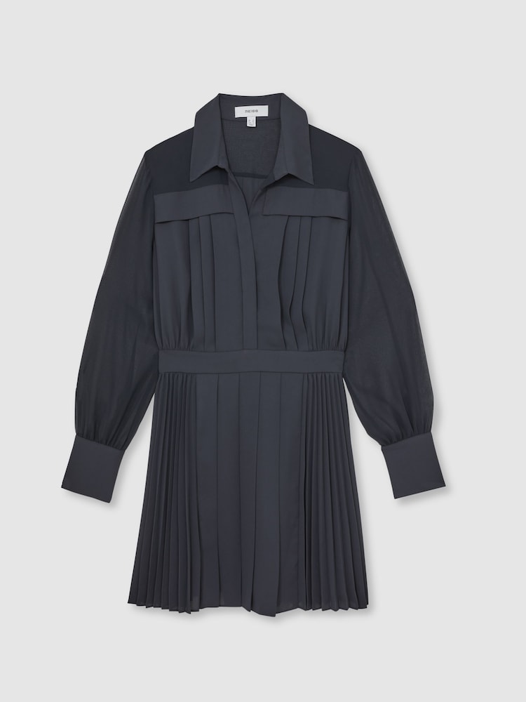Reiss Giselle Pleated Sheer-Sleeve Mini Dress - Imagem 2 de 6
