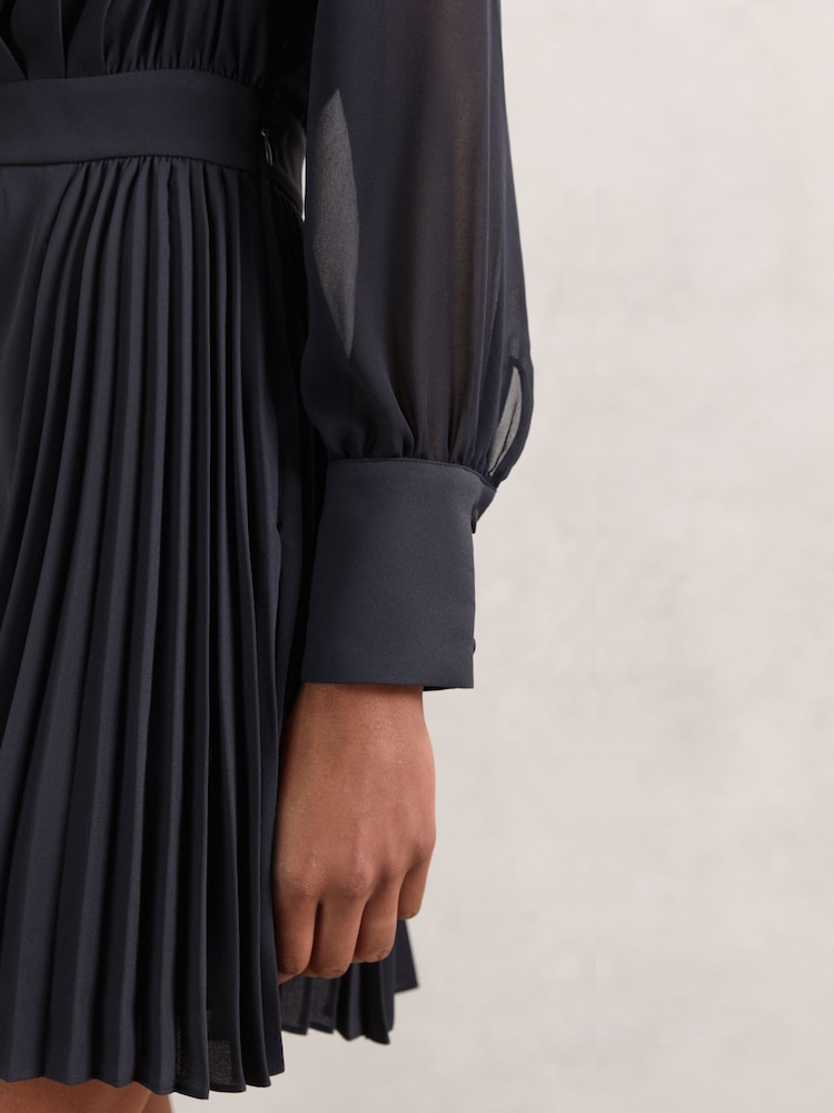 Buy Reiss Navy Giselle Pleated Sheer-Sleeve Mini Dress from Next USA