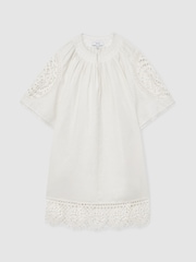 Reiss Ivory Carina Linen Embroidered Shift Dress - Image 2 of 7