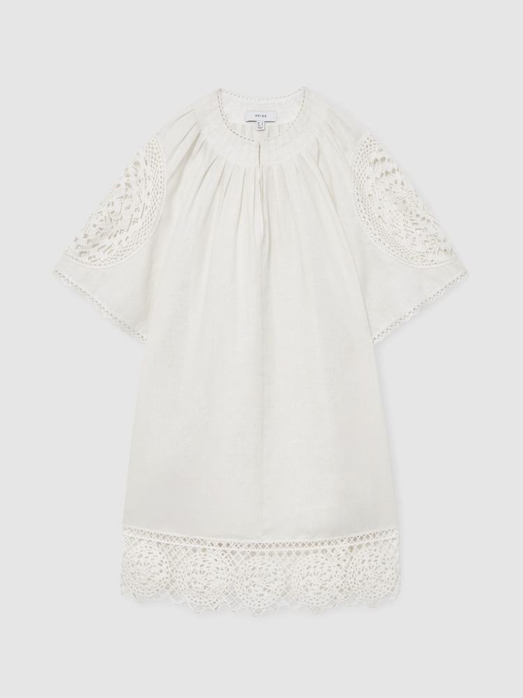 Reiss Ivory Carina Linen Embroidered Shift Dress - Image 2 of 7