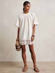 Reiss Ivory Carina Linen Embroidered Shift Dress - Image 3 of 7