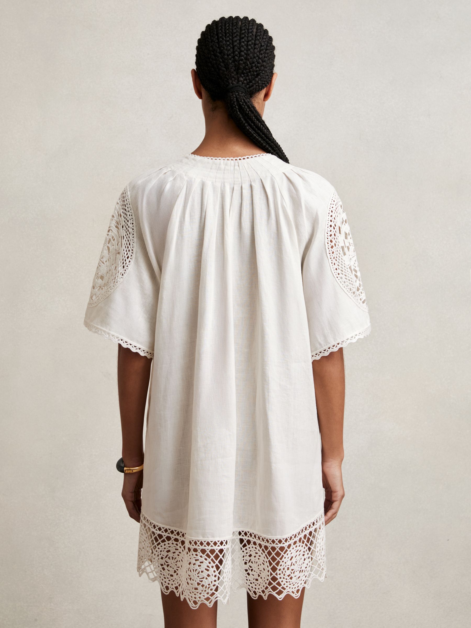 【海外限定】REISSワンピース☆Ivory Carina Linen Embroidered REISS | Carina Linen Embroidered Shift Dress in Ivory