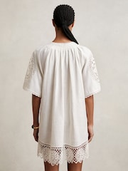 Reiss Ivory Carina Linen Embroidered Shift Dress - Image 6 of 7