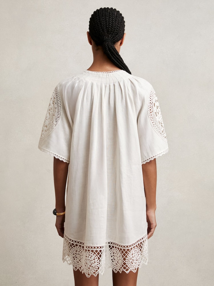 Buy Reiss Ivory Carina Linen Embroidered Shift Dress from Next USA Buy Reiss Ivory Carina Linen Embroidered Shift Dress from Next USA